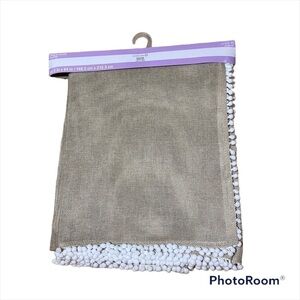 Burlap Table Cloth 58.5” x 84” Pom Pom Trim. NEW Tan White Home Decor Craft